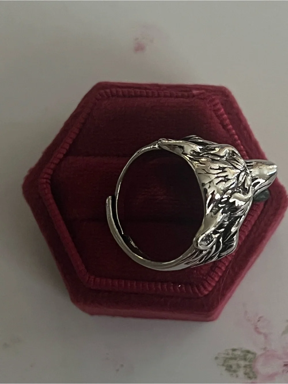 Vintage Design Stainless Steel Antique Design Wolf Head Ring Adj. Size 9-15